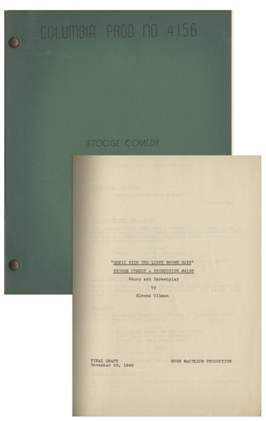 Moe Howards 27pp. Script Dated November 1949 for The Three Stooges Film Three Arabian Nuts, Working Title Genii With the Light Brown Hair -- Near Fine Condition